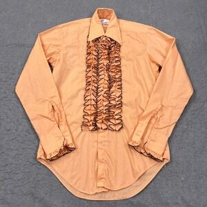 VTG After Six Tuxedo Dress Shirt S4 Orange Peach Pastel‎ Ruffled 70's HOCO Prom